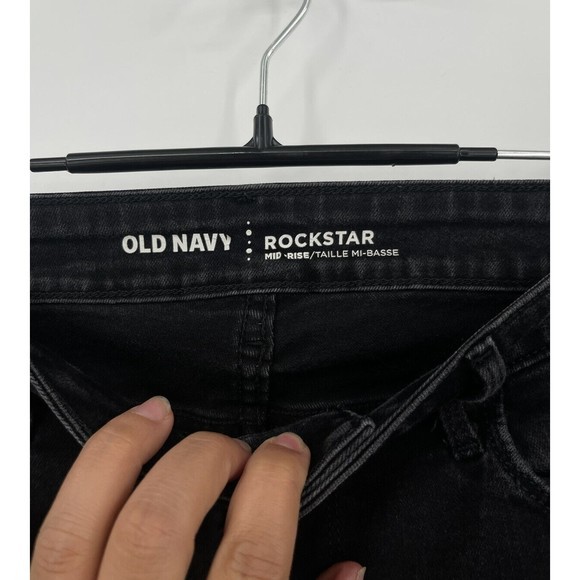 Old Navy Rockstar Super Skinny Ankle Mid-Rise Size 6 Black Jeans, Ripped, - Picture 3 of 5